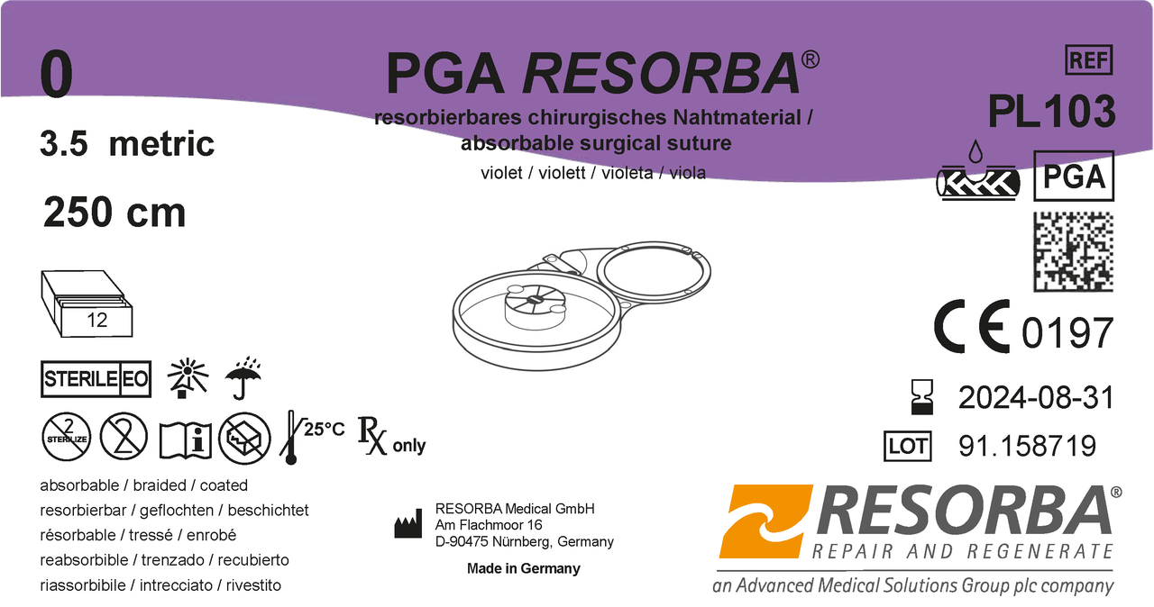 ПГА Ресорба USP 2-0 фіолетовий, довжина відрізка 250 см